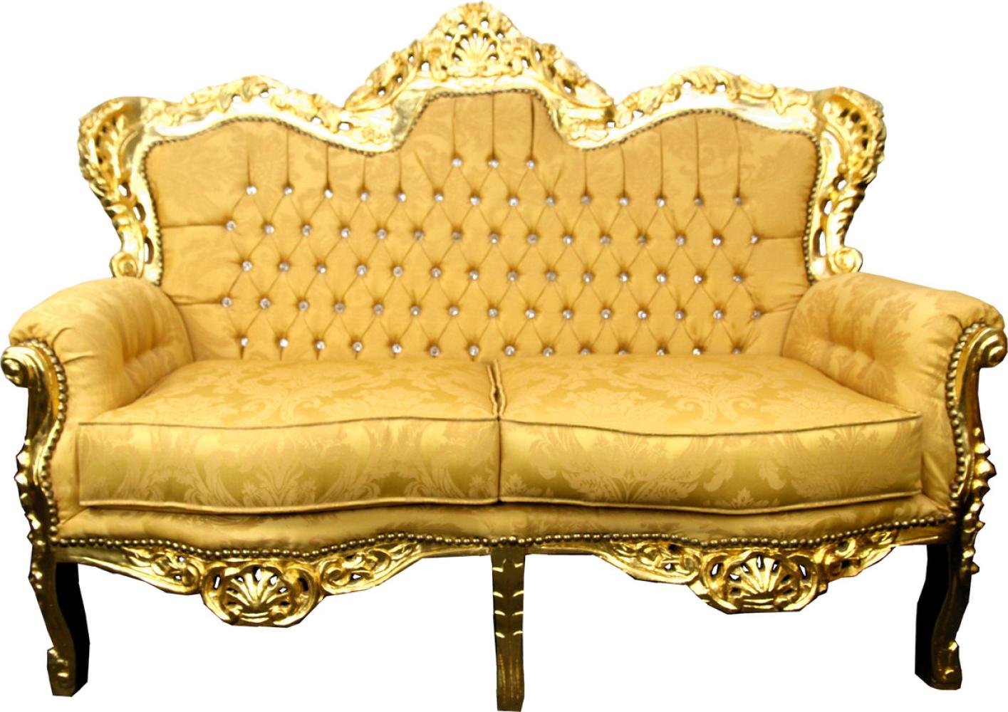 Casa Padrino Barock 2er Sofa Gold Muster / Gold mit Bling Bling Glitzersteinen - Antik Stil Wohnzimmer Möbel Bild 1