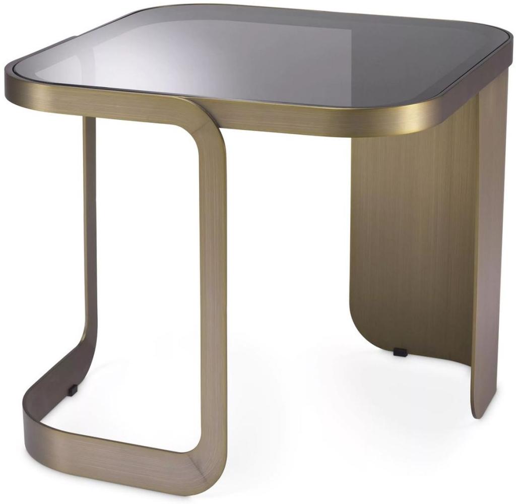 Casa Padrino Luxus Beistelltisch Messingfarben / Grau 49,5 x 49,5 x H. 45 cm - Edelstahl Tisch mit Glasplatte - Wohnzimmer Möbel - Luxus Kollektion Bild 1