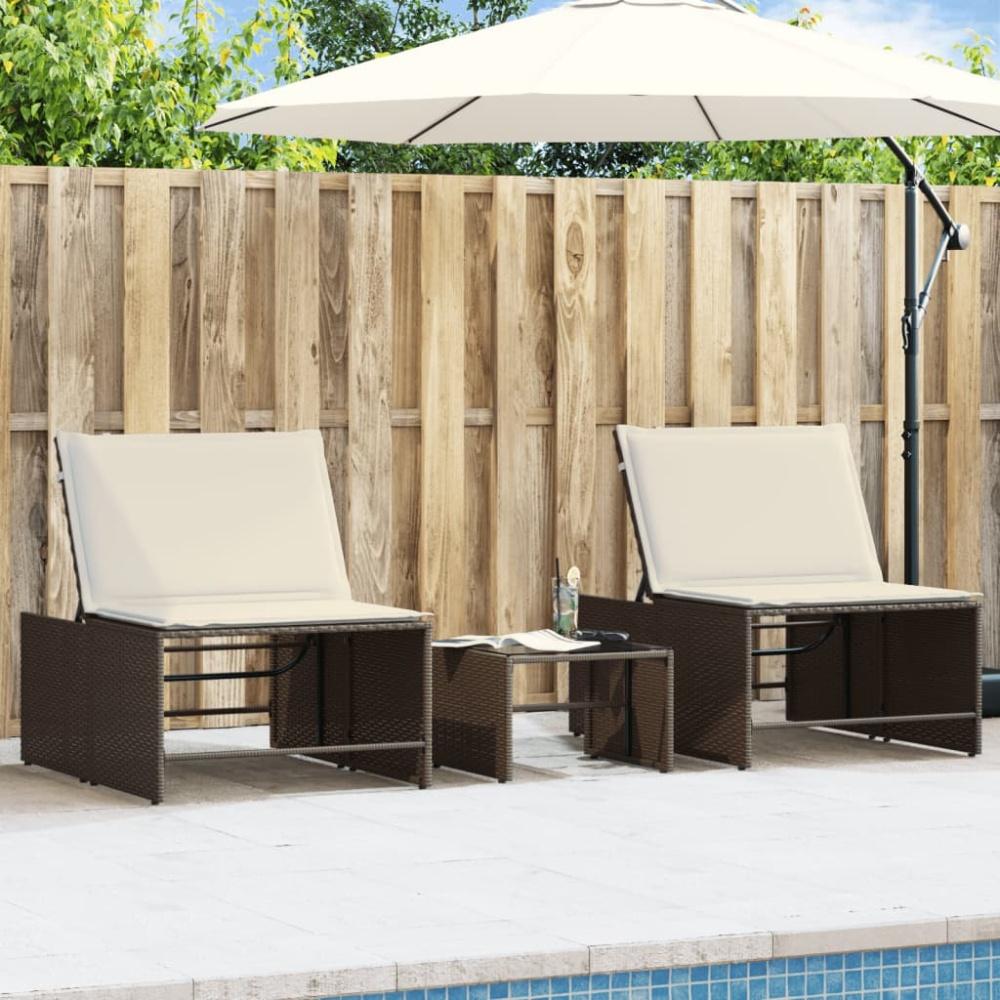 vidaXL Sonnenliegen 2 Stk. mit Tisch Braun Poly Rattan 368423 Bild 1