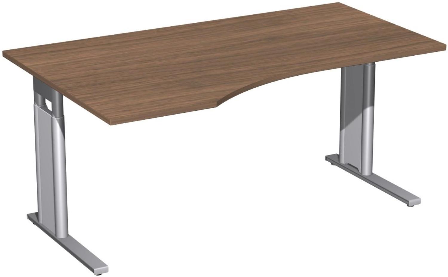 PC-Schreibtisch links, höhenverstellbar, 160x100cm, Nussbaum / Silber Bild 1