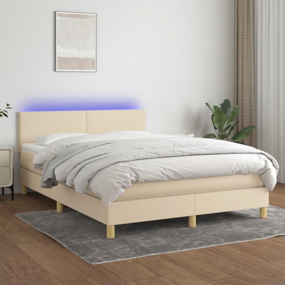 Boxspringbett mit Matratze & LED Creme 140x190 cm Stoff (Farbe: Creme) Bild 1