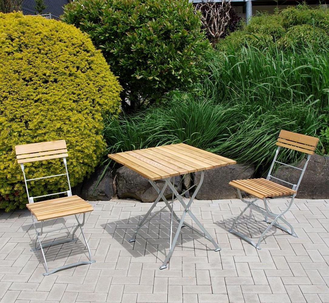 Gartengarnitur Sitzgruppe 999049F Tisch Stuhl 3-teilig, Flachstahl verzinkt + Robinie Bild 1