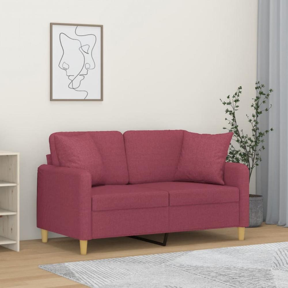 2-Sitzer-Sofa mit Zierkissen Weinrot 120 cm Stoff (Farbe: Rot) Bild 1