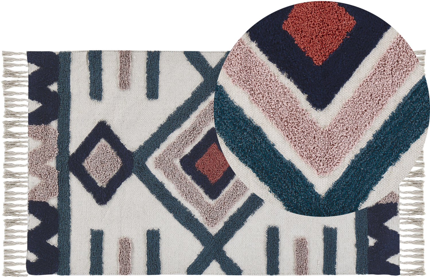 Teppich Baumwolle mehrfarbig 80 x 150 cm geometrisches Muster Fransen Kurzflor KOZLU Bild 1