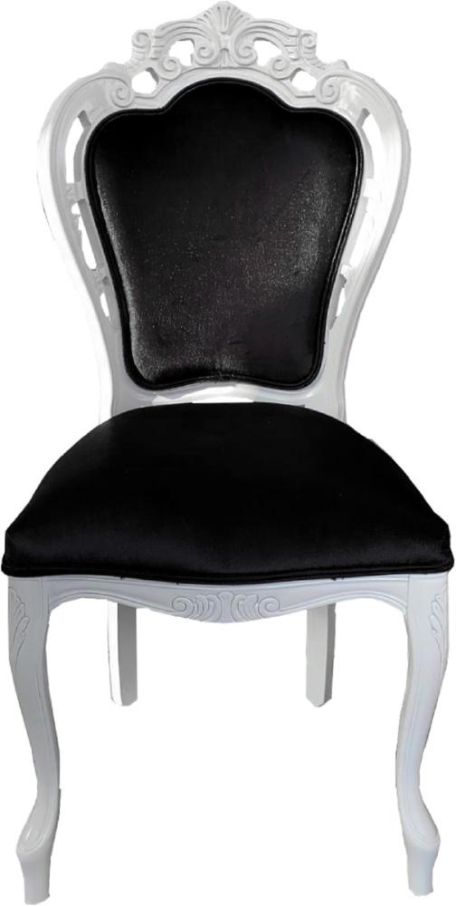 Casa Padrino Luxus Barock Esszimmerstuhl Schwarz / Weiß - Handgefertigter Massivholz Stuhl mit edlem Samtstoff - Barockstil Küchenstuhl - Barock Esszimmer Möbel Bild 1