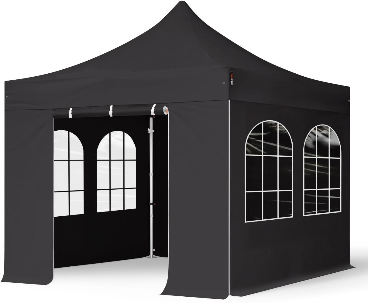 3x3 m Faltpavillon PROFESSIONAL Alu 40mm, Seitenteile mit Sprossenfenstern, schwarz Bild 1
