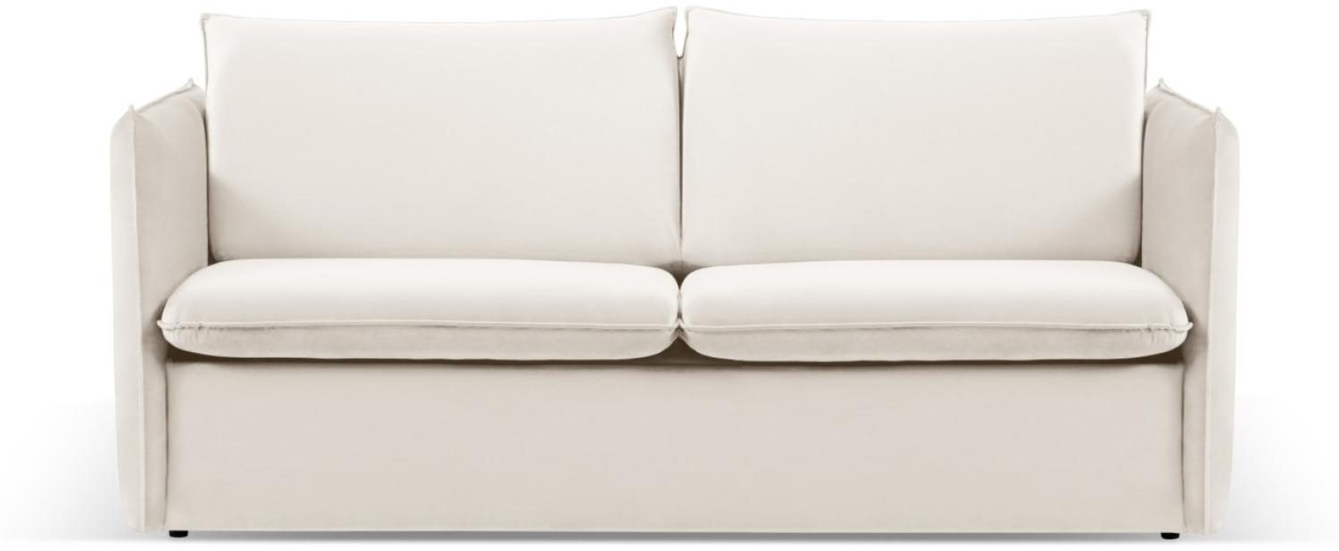 Micadoni 3-Sitzer Samtstoff Sofa mit Bettfunktion Agate | Bezug Light Beige | Beinfarbe Black Plastic Bild 1