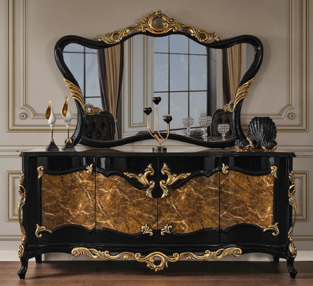 Casa Padrino Luxus Barock Möbel Set Sideboard mit Spiegel Braun / Schwarz / Gold - Prunkvoller Massivholz Schrank mit 4 Türen und elegantem Wandspiegel - Möbel im Barockstil Bild 1