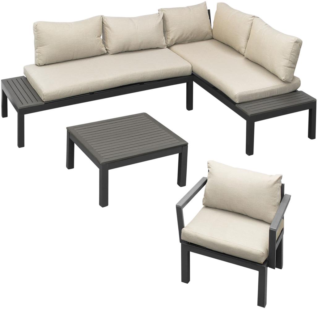 GARTENFREUDE Lounge Ambience + Sessel, flexibel einsetzbar dunkelgrau / beige / WPC dunkel Bild 1