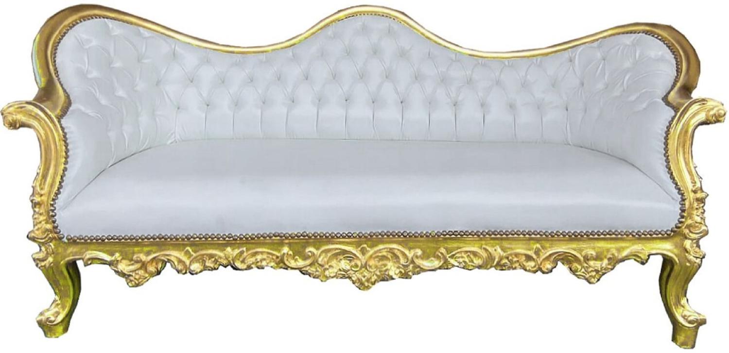 Casa Padrino Barock Sofa Vampire Weiß / Gold 200 x 75 x H. 82 cm - Handgefertigte Lounge Couch mit edlem Kunstleder - Barock Wohnzimmer Möbel Bild 1