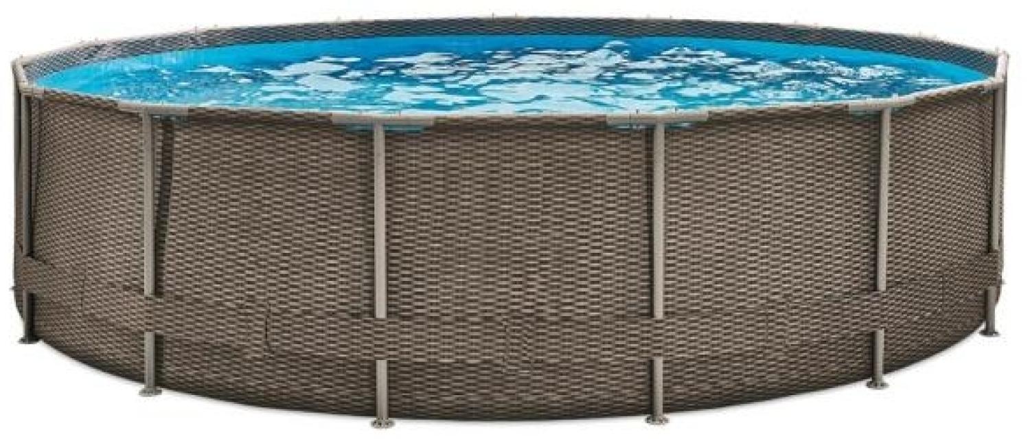 Summer Waves Active Frame Pool | Aufstellpool rund | inkl. Zubehör | Rattanoptik braun | Ø 457x107 cm Bild 1