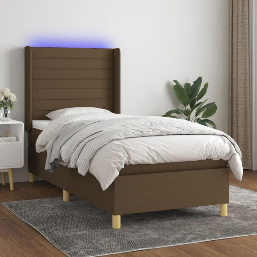 Boxspringbett mit Matratze & LED Dunkelbraun 90x190 cm Stoff (Farbe: Braun) Bild 1