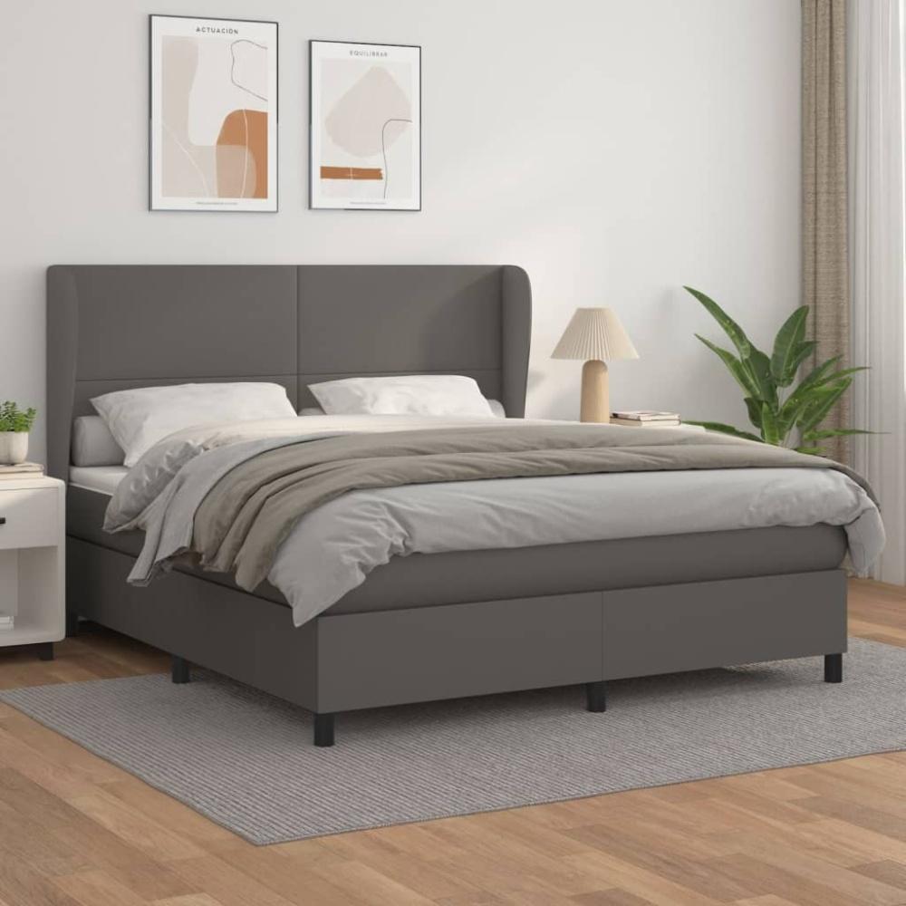 vidaXL Boxspringbett mit Matratze Grau 160x200 cm Kunstleder Bild 1