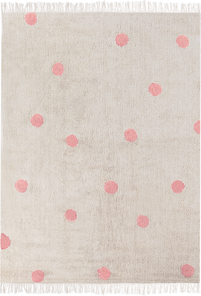 Kinderteppich Baumwolle beige rosa 140 x 200 cm gepunktetes Muster Kurzflor DARDERE Bild 1