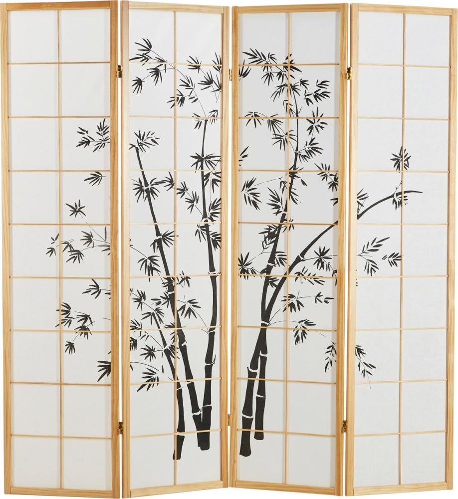 4fach Holz Paravent dunkles Bambusmuster, 179 x 176 cm Bild 1