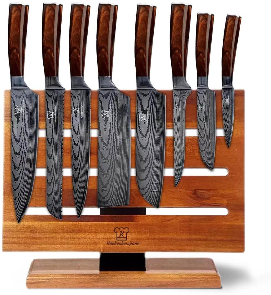 Messerset 8-teilig mit magnetischer Messerblock - Kasshoku Kombipaket Jishaku - asiatische Küchenmesser handgeschmiedet mit Holzgriff Bild 1
