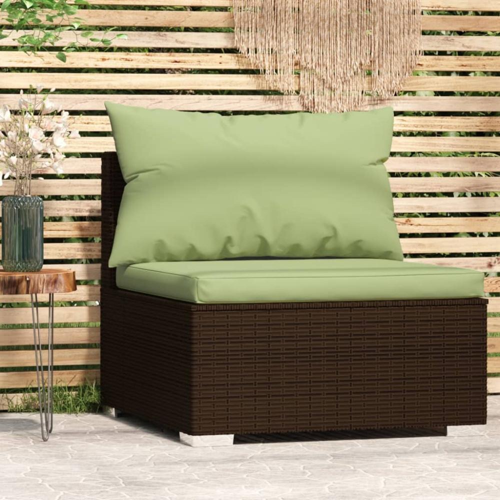 vidaXL Garten-Mittelsofa mit Kissen Braun Poly Rattan Bild 1