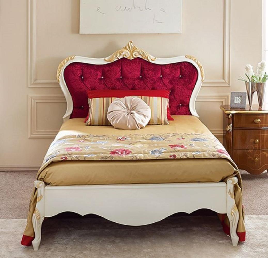 Casa Padrino Luxus Barock Doppelbett Bordeauxrot / Weiß / Gold - Prunkvolles Massivholz Bett - Barock Schlafzimmer Möbel - Luxus Qualität - Made in Italy Bild 1