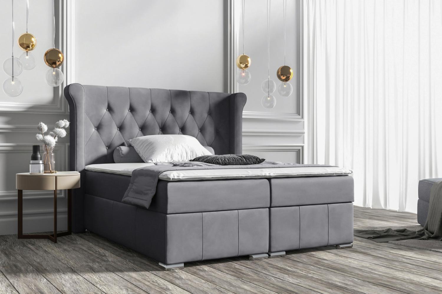 Stylefy 'Alonzo' Boxspringbett, Velours Jasmine Dunkelgrau 200 x 200 cm Bild 1