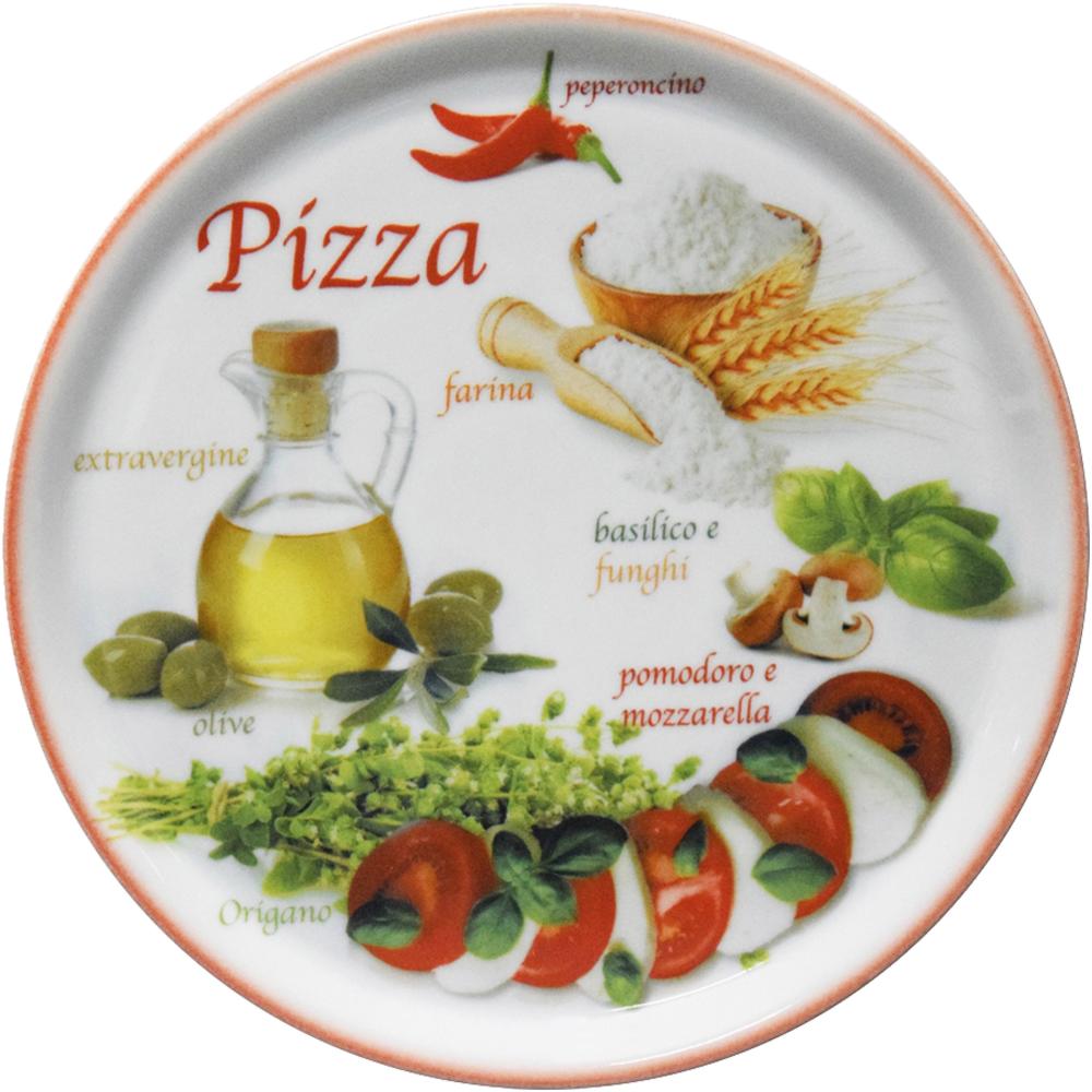 Pizzateller Napoli Red Ø 33,8 cm Servier-Platte XL-Teller Dekoriert Porzellan Bild 1