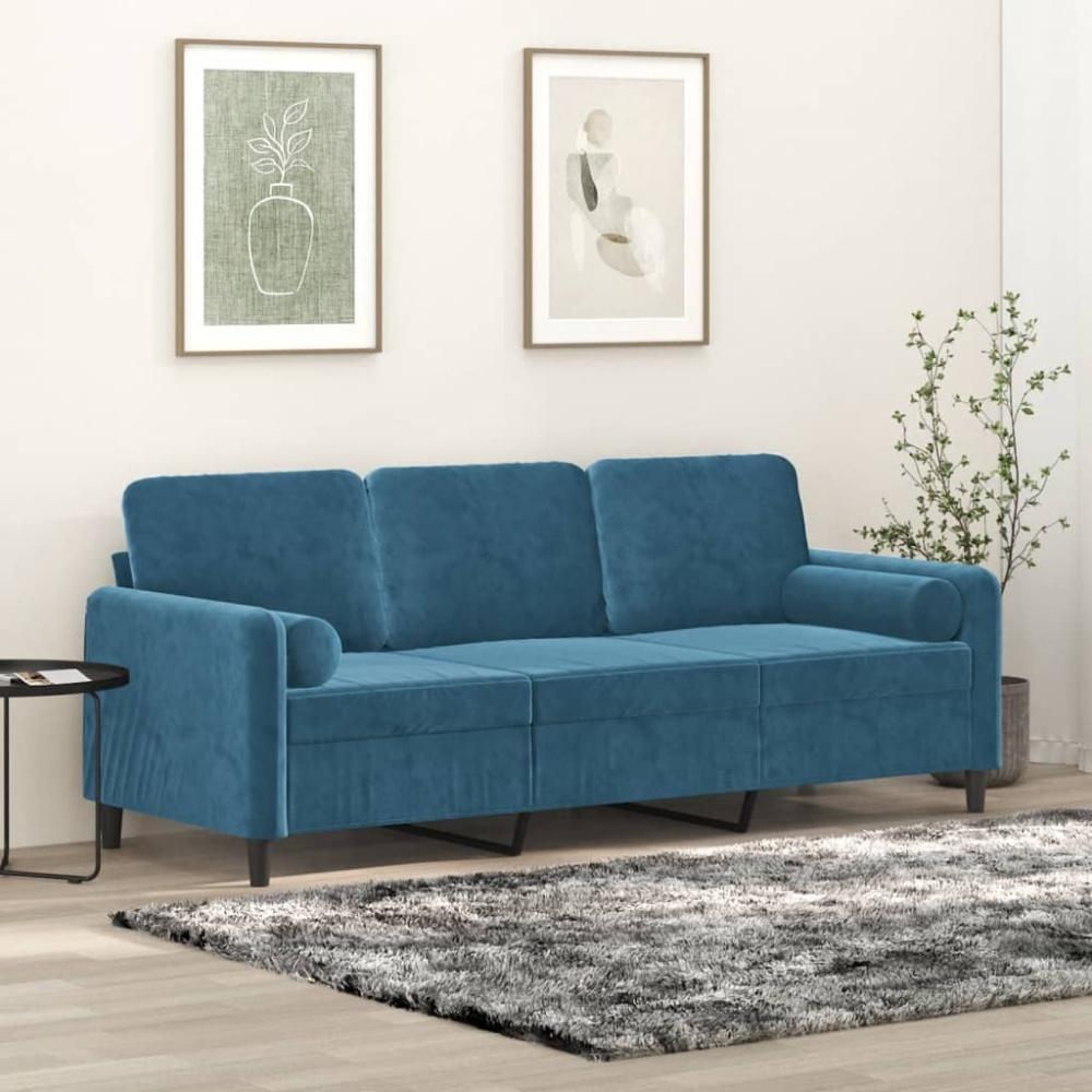 vidaXL 3-Sitzer-Sofa mit Zierkissen Blau 180 cm Samt Bild 1