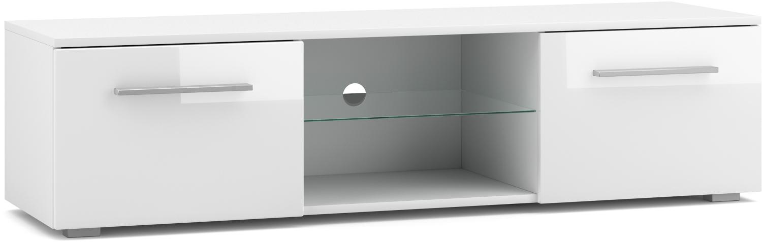 Domando Lowboard Rossano M2 Modern für Wohnzimmer Breite 140cm, Push-to-open-System, Weiß Matt und Weiß Hochglanz Bild 1