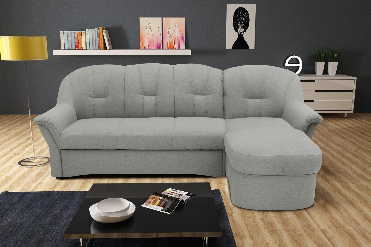 DOMO Collection Puno Ecksofa, Sofa in L-Form, Eckcouch, Sofa, Couch mit Longchair, 233 x 142 cm, Polstermöbel in silber Bild 1