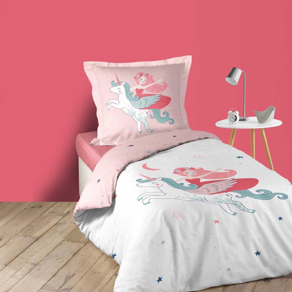 2tlg. Mädchen Bettwäsche 140x200cm Einhorn Baumwolle Bettdecke Bettgarnitur rosa Bild 1
