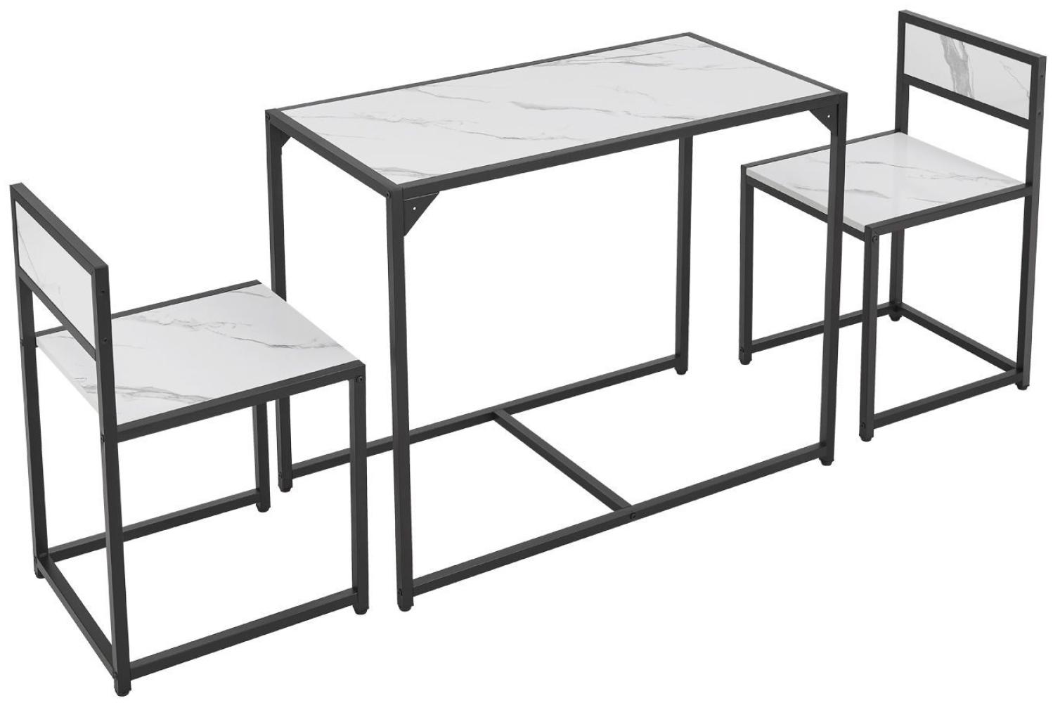 Juskys Küchentisch Set mit Esstisch & 2 Stühlen - Industrial, klein & platzsparend - 3-teilige Essgruppe für 2 Personen - Stahl - Marmoroptik Bild 1
