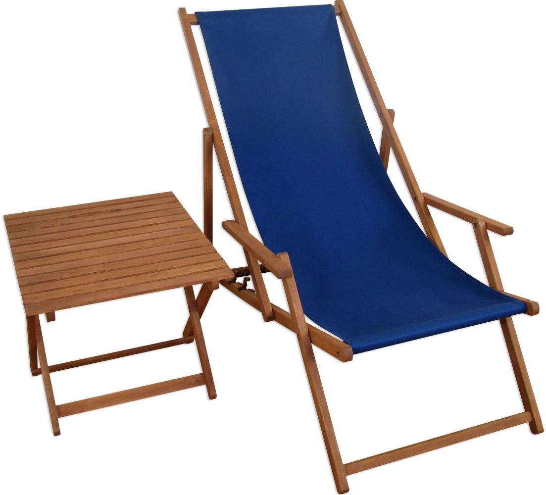 Liegestuhl blau Strandliege Gartenliege Tisch Buche Deckchair Strandstuhl klappbar 10-307 T Bild 1