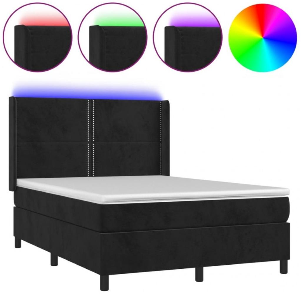 Boxspringbett mit Matratze & LED Schwarz 140x200 cm Samt (Farbe: Schwarz) Bild 1