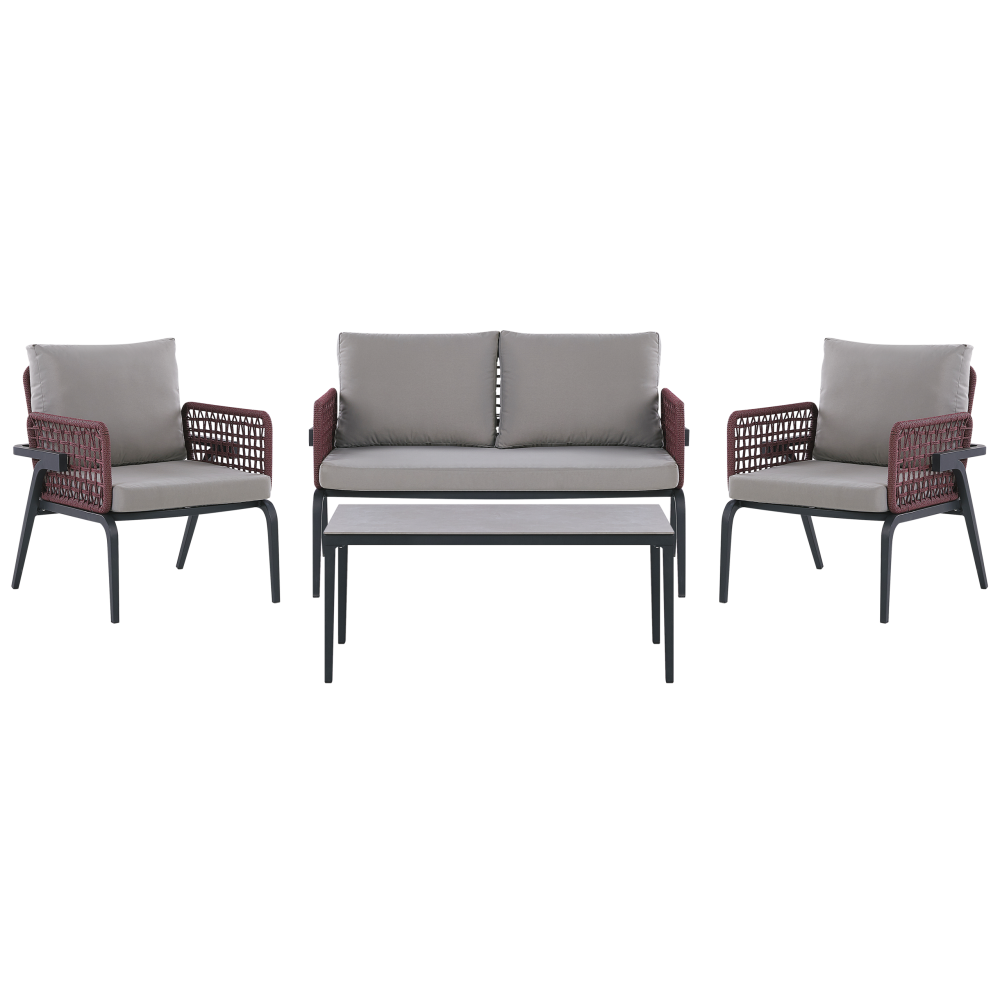 Lounge Set Aluminium schwarz burgunderrot 4-Sitzer Auflagen grau SCIACCA Bild 1