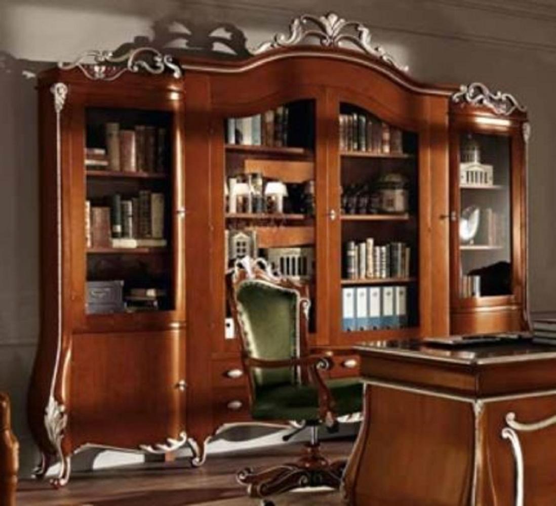 Casa Padrino Luxus Barock Schrank mit 4 Glastüren Braun / Silber - Massivholz Regalschrank - Bücherschrank - Wohnzimmerschrank - Büroschrank - Barock Möbel - Luxus Qualität - Made in Italy Bild 1