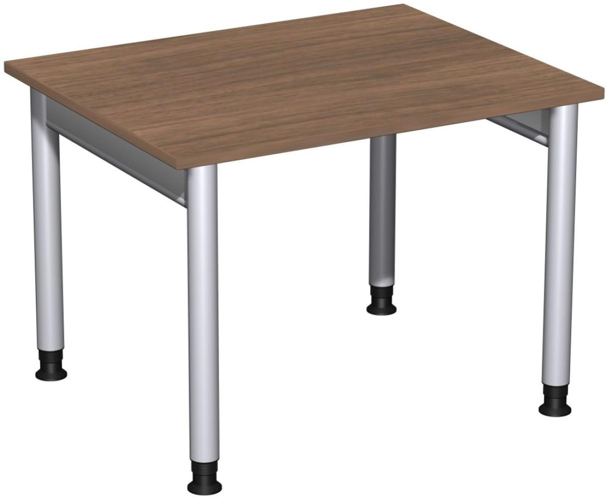 Schreibtisch '4 Fuß Pro' höhenverstellbar, 100x80cm, Nussbaum / Silber Bild 1