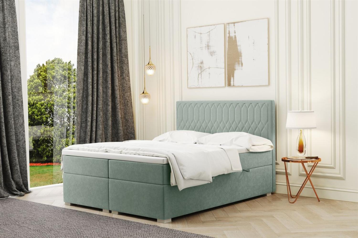 Boxspringbett Schlafzimmerbett DUSTY 140x200cm in Stoff Riviera Mint Bild 1