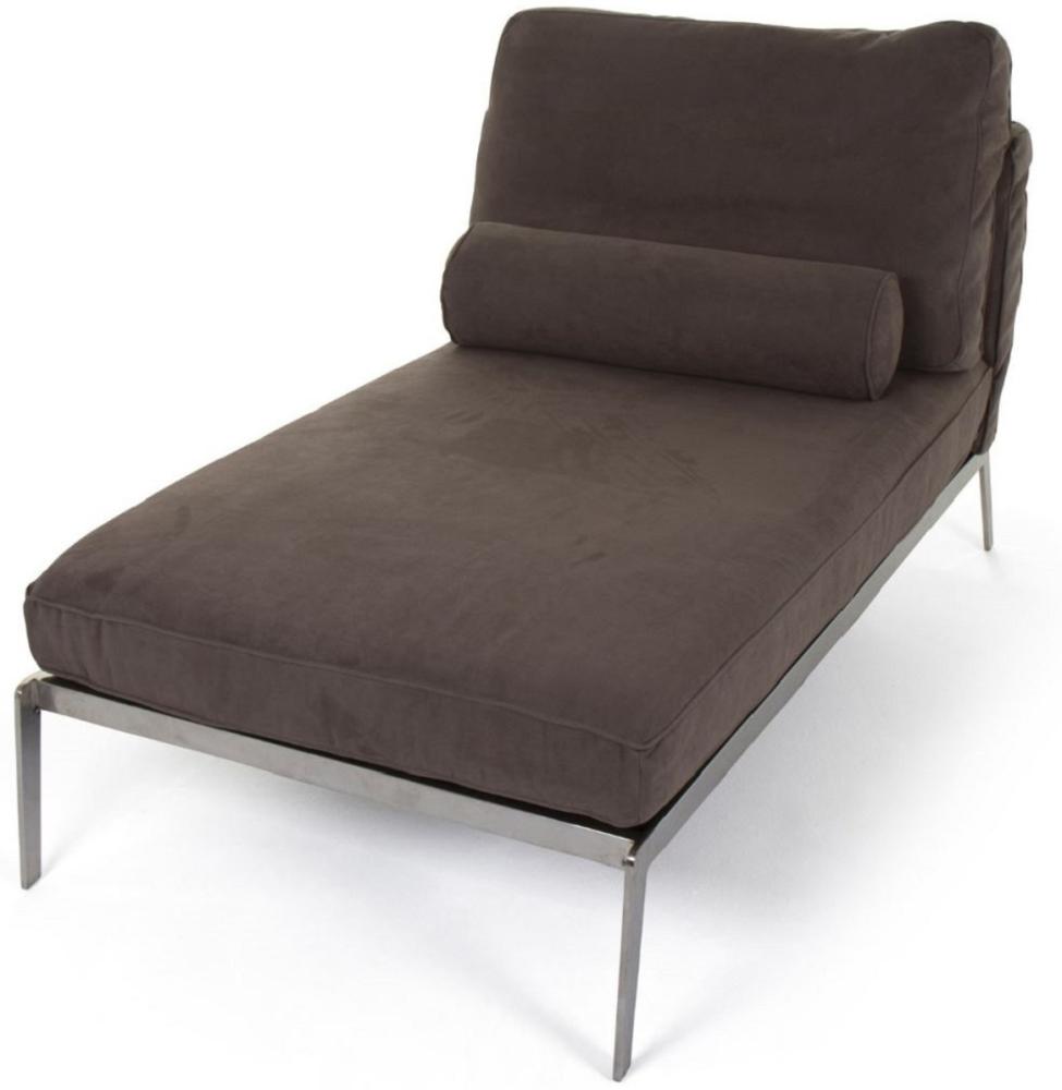 Casa Padrino Luxus Wildleder Chaiselongue Braun / Silber 160 x 80 x H. 85 cm - Nubuk Leder Wohnzimmer Relax Liege mit Kissen - Luxus Wohnzimmer Möbel Bild 1