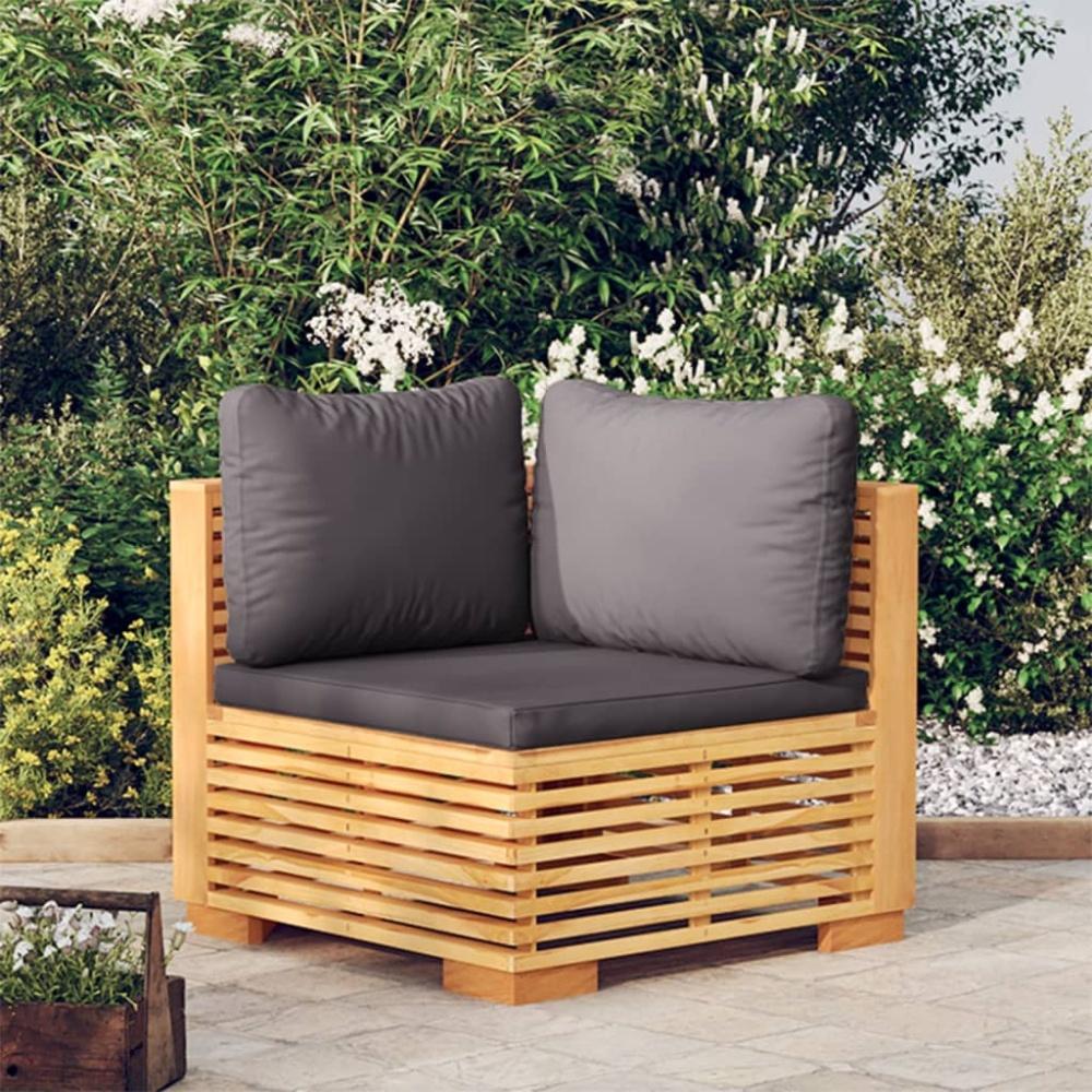 vidaXL Garten-Ecksofa mit Dunkelgrauen Kissen Massivholz Teak Bild 1