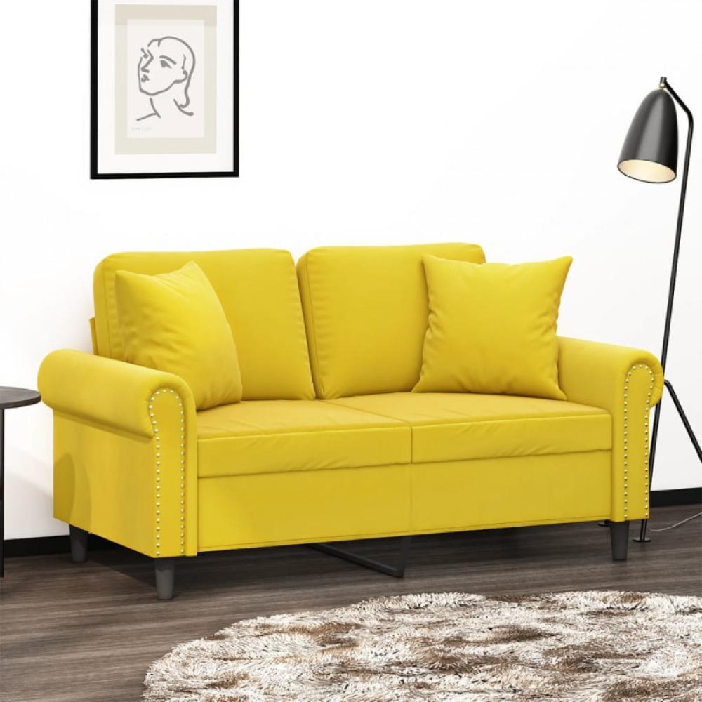 2-Sitzer-Sofa mit Zierkissen Gelb 120 cm Samt (Farbe: Gelb) Bild 1