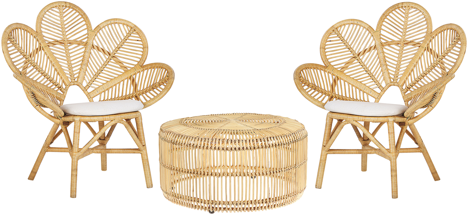 Bistro Set mit Kissen Rattan Beige FLORENTINE LIMNI Bild 1