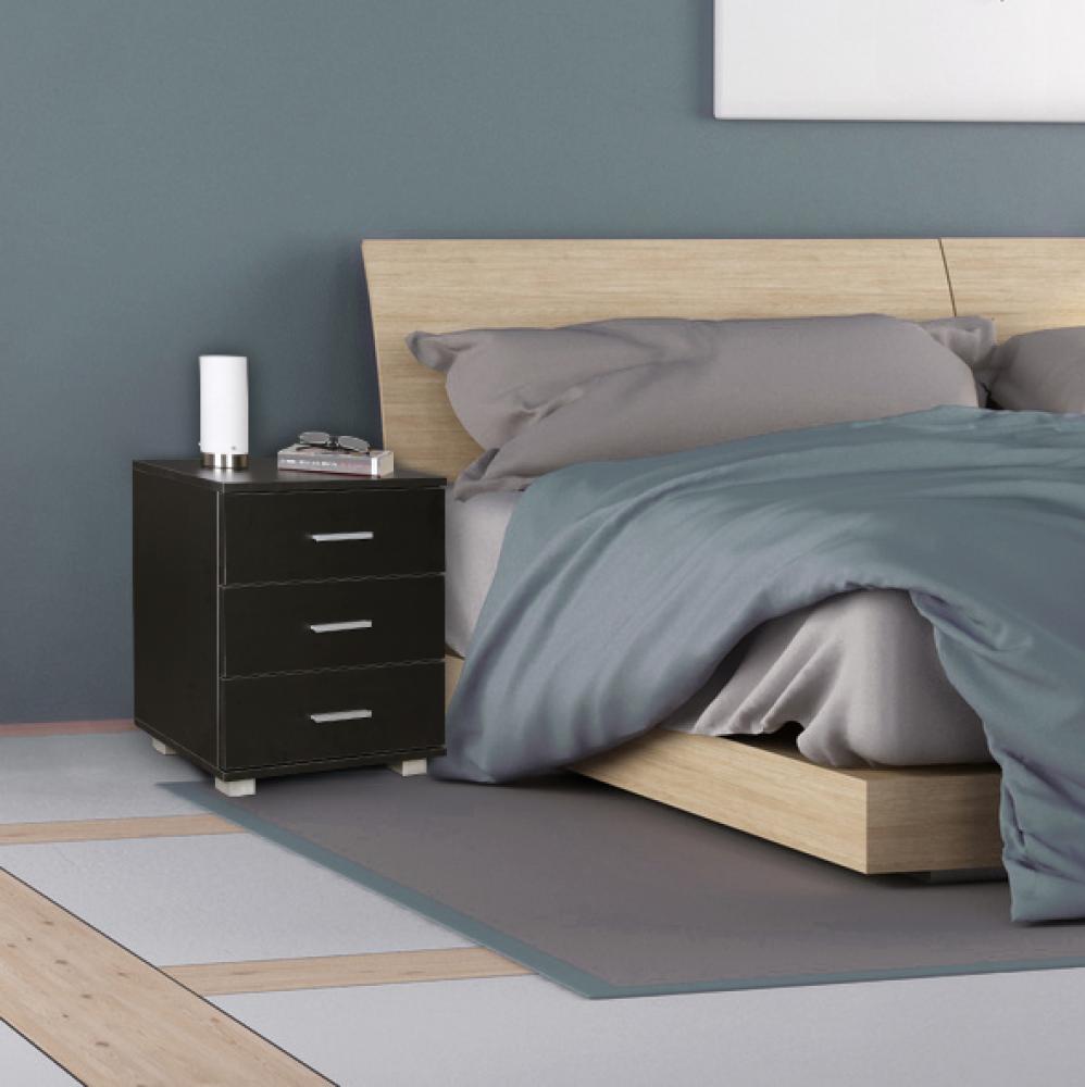 KADIMA DESIGN Nachtkonsole ANAPO Holz - Stilvolle & geräumige Aufbewahrungslösung für Ihr Schlafzimmer. Farbe: Schwarz Bild 1