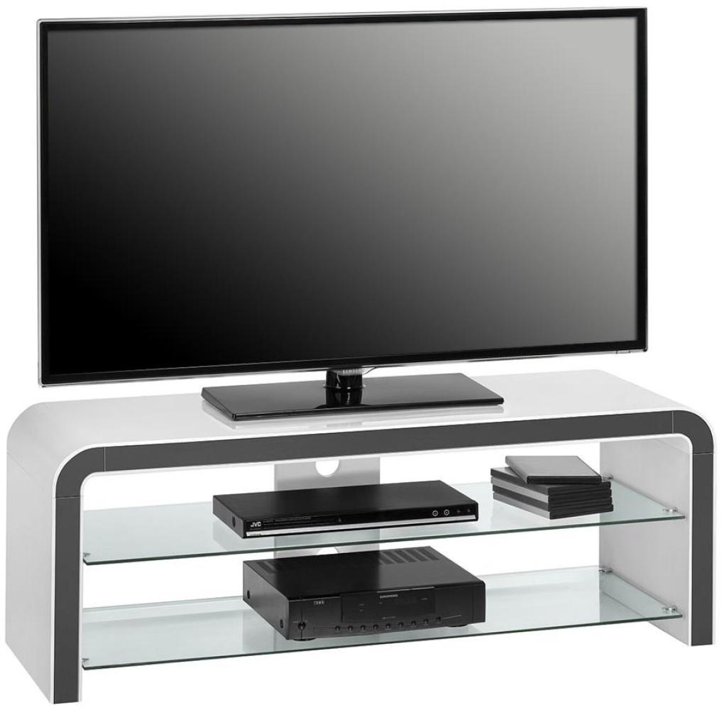 TV Board Artemis, 1200 x 440 x 400 mm, Metall dunkelgrau - weiß Hochglanz Bild 1