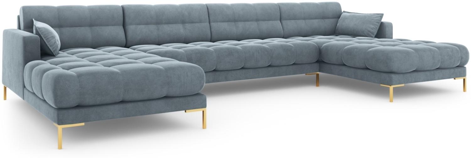 Micadoni 6-Sitzer Samtstoff Panorama Sofa Mamaia | Bezug Light Blue | Beinfarbe Gold Metal Bild 1