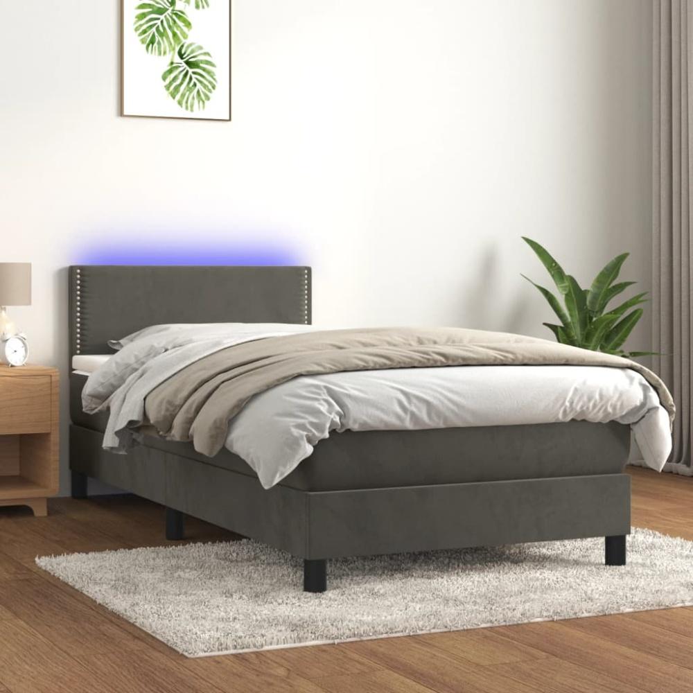 vidaXL Boxspringbett mit Matratze & LED Dunkelgrau 100x200 cm Samt Bild 1