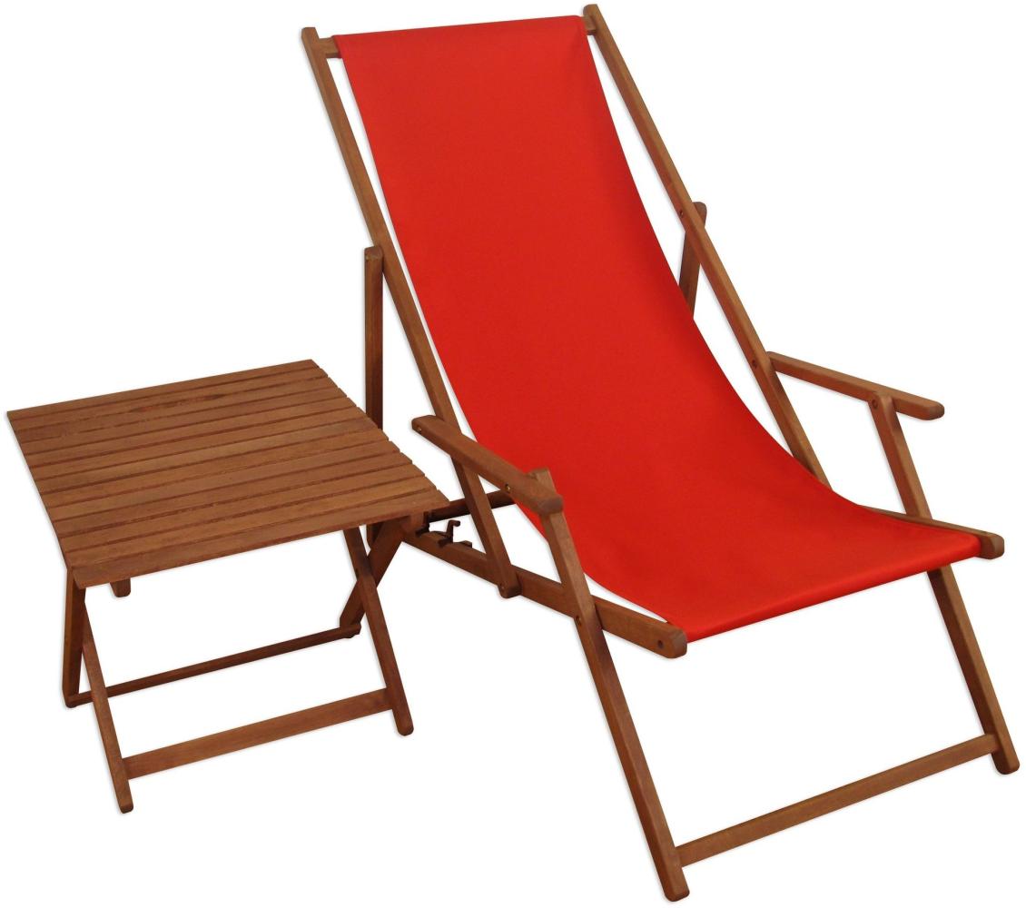 Liegestuhl rot Gartenliege Tisch Deckchair Buche Sonnenliege Gartenstuhl Massivholzmöbel 10-308T Bild 1