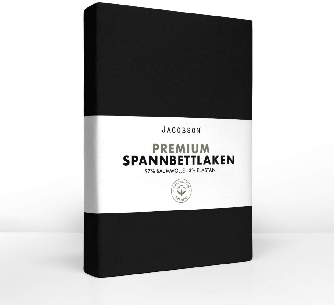 Jacobson Jersey Spannbettlaken Spannbetttuch Baumwolle Bettlaken (Premium 200x220 cm, Schwarz) Bild 1