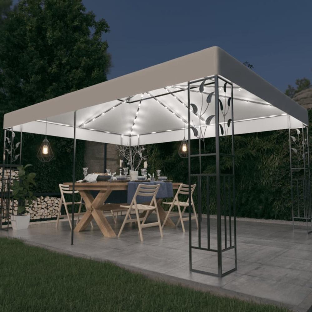 Pavillon mit Doppeldach & LED-Lichterkette 3x4 m Weiß Bild 1