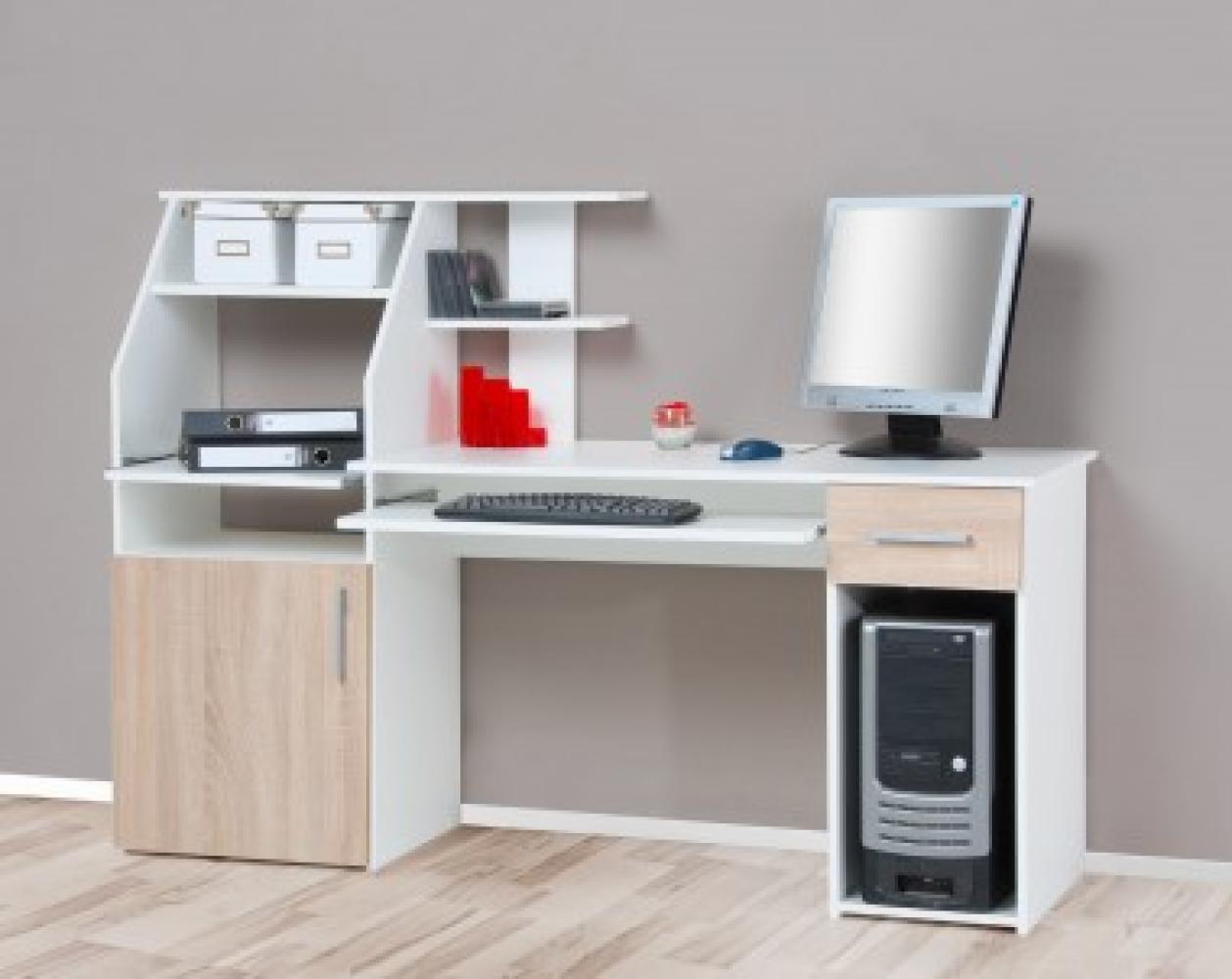Bürotisch Computertisch Schreibtisch PC-Tisch sonoma eiche - weiß - sonoma Eiche Bild 1