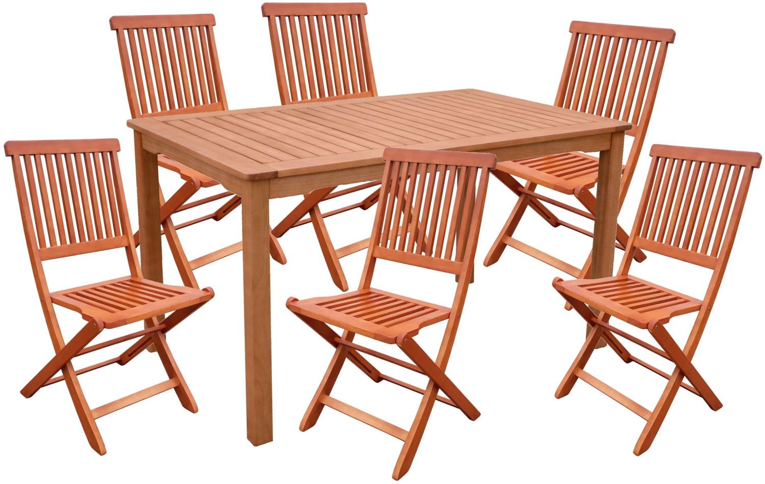 7tlg. Holz Tischgruppe Gartenmöbel Gartentisch Stuhl Garten Hochlehner Tisch Bild 1