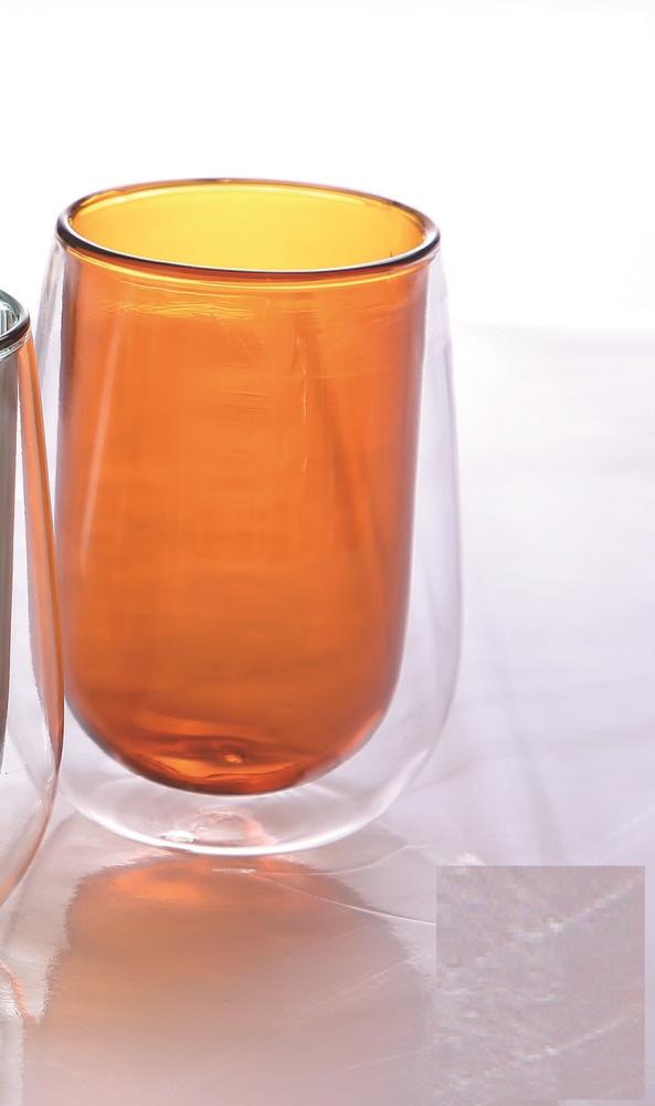 2er Gläser-Set Doppelwand Glas Cift Camli Bardak 300 ml Trinkgläser orange Bild 1