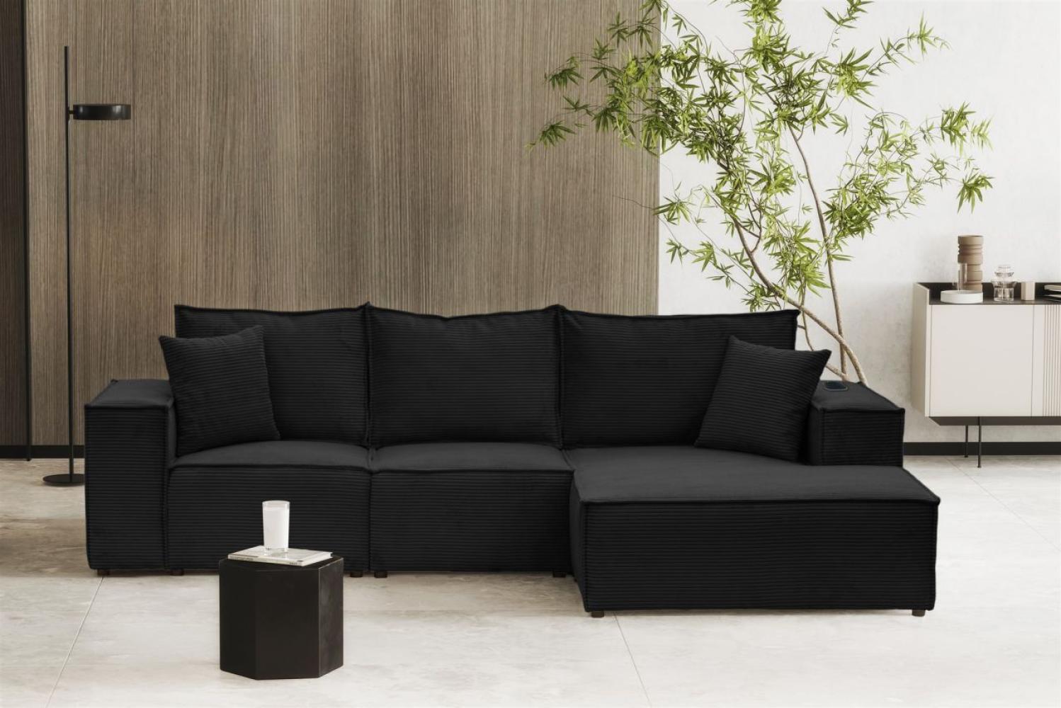 Ecksofa Sofa ALVARO inkl. QI Ladegerät Stoff Poso Schwarz Ottomane Rechts Bild 1